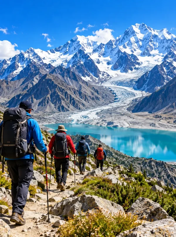 Explore scenic mountain trails, valleys, glaciers, and remote landscapes on foot.
